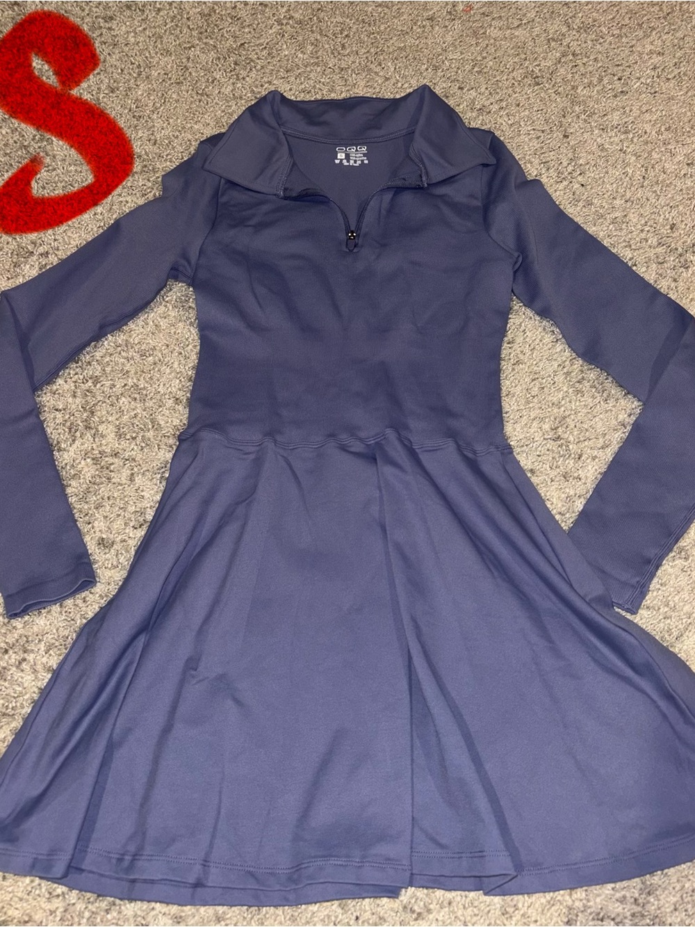 Women’s Long Sleeve Navy Skater Dress with Zip Neck